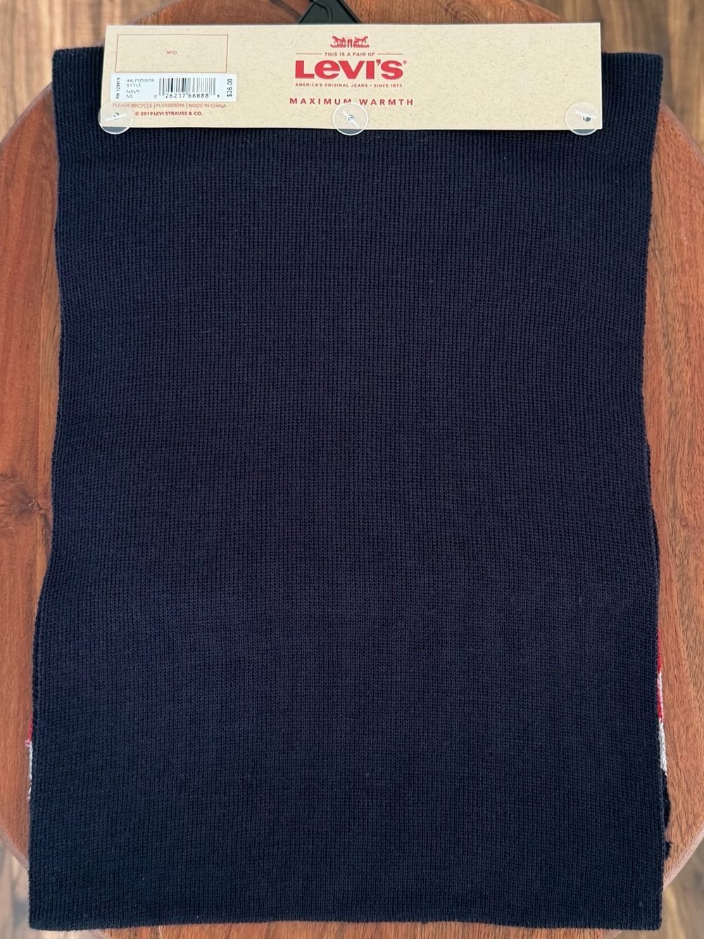 Levi’s Beanie Scarf Set Navy Red Gray Knit Men OS NWT - Picture 3 of 4
